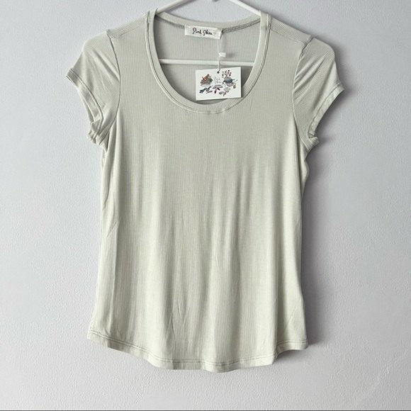 NWT Pink Skies Boutique Ribbed Silk Blend Tee Small - Picture 1 of 6